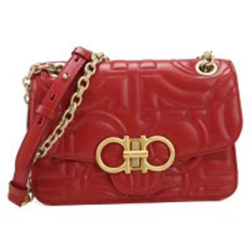 Salvatore Ferragamo Shoulder Bag Gancini Chain Red Crossbody